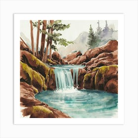 Waterfall Watercolor Painting Art Print