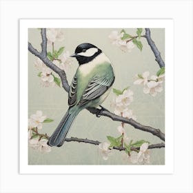 Ohara Koson Inspired Bird Painting Carolina Chickadee 1 Square Art Print