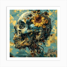 Skull With Sunflowers Art Print