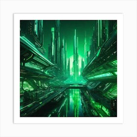 Futuristic City Green III Art Print