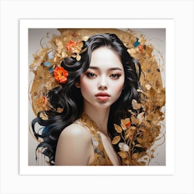 Asian Girl With Flowers Art Print