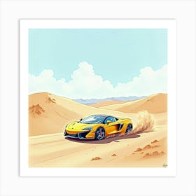 Modern Sports Car In A Dreamy Desert Landscape, Watercolor Painting 1 Art Print