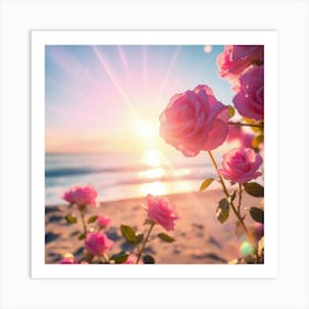 Pink Roses On The Beach 5 Art Print