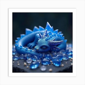 Sapphire Dragon Sleeping On A Pile Of Sparkling, Enchanted Gemstones 1 Art Print