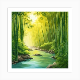 A Stream In A Bamboo Forest At Sun Rise Square Composition 89 Art Print