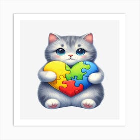 Autism Puzzle Piece Cat (British Shorthair) Art Print