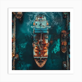 Aerial View Of A Ship Docked Art Print