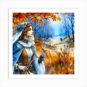 A Beautiful Princess Inthe Autumn Woods Art Print