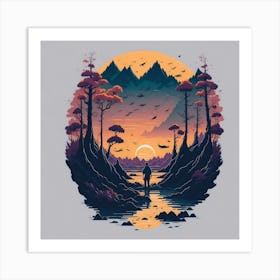 Sunset In The Woods Art Print