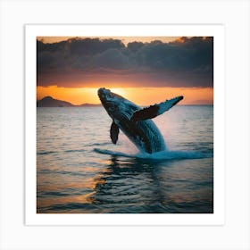 Humpback Whale Breaching At Sunset 33 Art Print