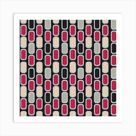 Retro Red And White Stripes on black bg Art Print