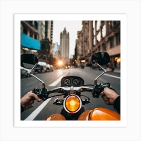 View Of A Motorcycle On A City Street Art Print