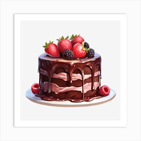 Chocolate Cake With Berries Art Print