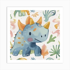 Cute Muted Pastels Triceratops Dinosaur 1 Art Print