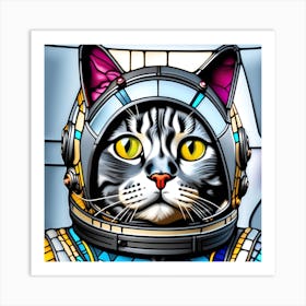 Cat, Pop Art 3D stained glass cat astronaut limited edition 9/60 Art Print