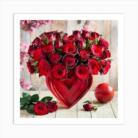 Red Roses In A Heart Vase 5 Art Print