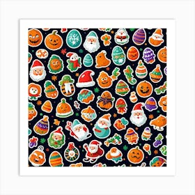 Christmas Stickers Seamless Pattern Art Print