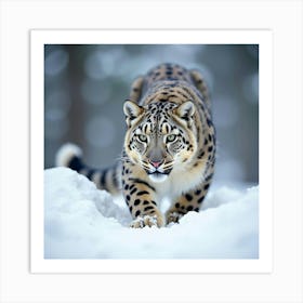 A Graceful Snow Leopard Prowling Through The Snow 2 Art Print