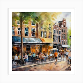 Amsterdam Cafes.Amsterdam city.summer. Cafes. Passersby, sidewalks. Oil colors. 7 Art Print