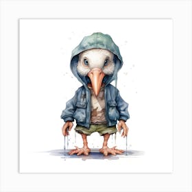 Watercolour Cartoon Stork In A Hoodie 2 Art Print