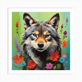 Wolf In Flowers    Art Print