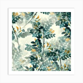 Vintage Retro Flowers Leaves Foliage Plants Art Print