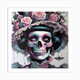 Woman with Skull on Face 5 Art Print