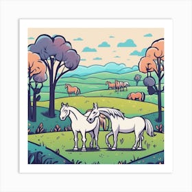 Two Horses In The Field Art Print