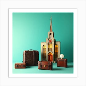 Vintage Suitcases And Church Art Print