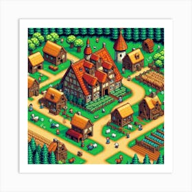 8-bit medieval village Art Print