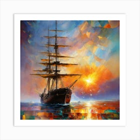 Sailing Ship At Sunset 1 Art Print