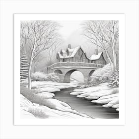 Winter Scene Minimalistic Line Art Landscape Art Print