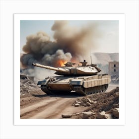 Apocalyptic Merkava Tank Destroyed Landscape With War Zone Destruction 3 Art Print