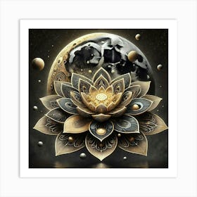 Lotus Flower With Moon Art Print