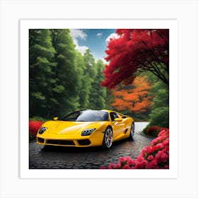 Sports Car In The Forest Art Print