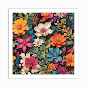 Flowers On Black Art Print