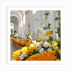 Flowers In A Church Art Print