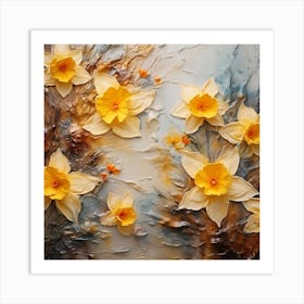 Daffodils Waving Stem Pointed Leaves Yellow Flashes Brown 2 Art Print