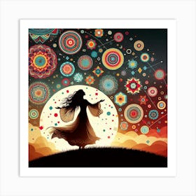 Boho Woman In The Moonlight Art Print