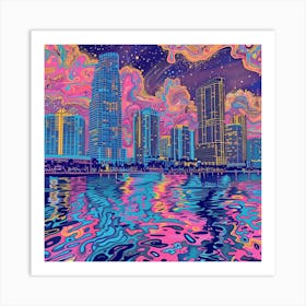 Miami City Skyline Art Print
