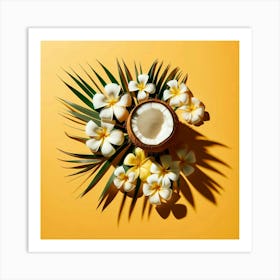 Tropical Flowers On A Yellow Background Art Print