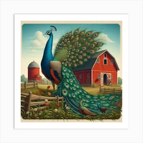 Peacock On The Farm Art Print