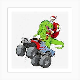 Santa Riding T Rex Dinosaur Monster Truck Boy Christmas Art Print