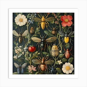 Bees And Flowers Art Art Print