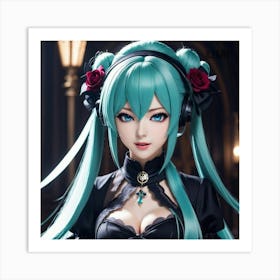 Anime Girl With Blue Hair 1 Art Print