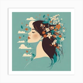 Woman With Flowers In Her Hair 4 Art Print