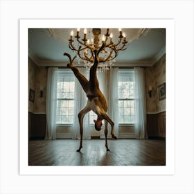 Deer In A Chandelier 1 Art Print