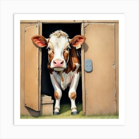 Cow In A Shed Art Print