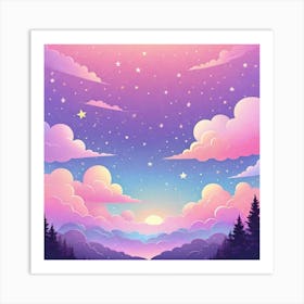 Sky With Twinkling Stars In Pastel Colors Square Composition 292 Art Print