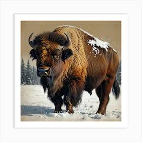 Bison In The Snow 4 Art Print